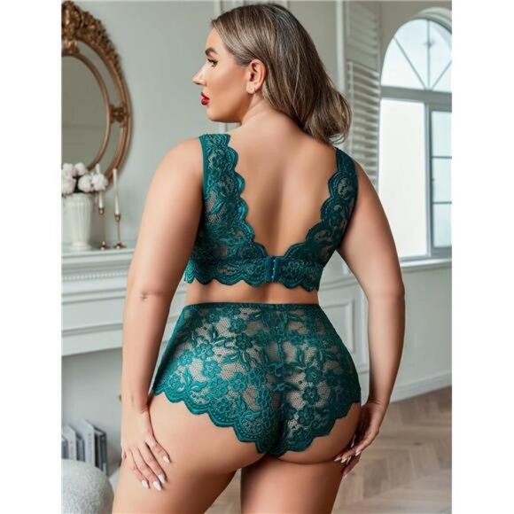 Luxe Plus Size Lingerie Set: Sexy Lace Halter Bralette & High-Waist Panty NWT - Picture 5 of 6